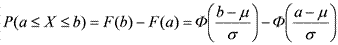 latex:P(a\le X\le b)=F(b)-F(a)=\phi({\frac{b-\mu}{\sigma}})-\phi({\frac{a-\mu}{\sigma}})
