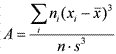 latex:A=\frac{\sum\limits_i{n_i(x_i-\bar{x})^3}}{n* s^3}